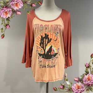 Taylor & Sage Wildflower Motel Graphic Top -‎ Orange and Cream